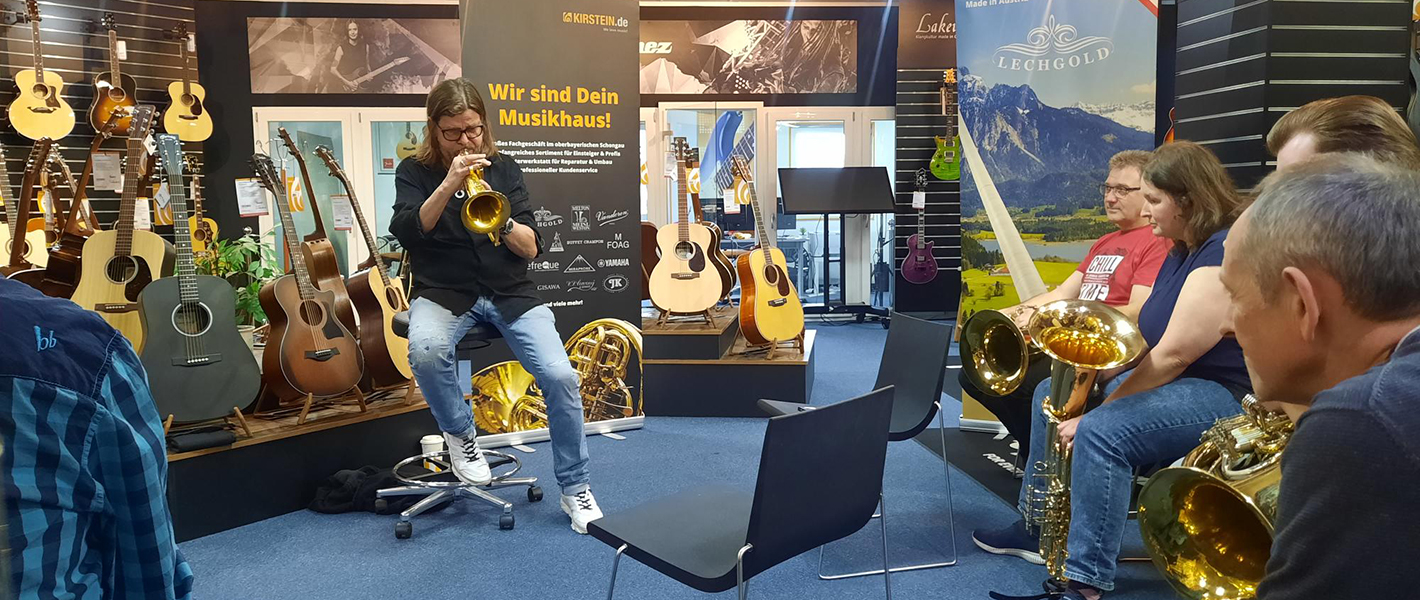 Personal Coaching für Trompeter und Gruppenworkshop für Blechbläser mit Rüdiger Baldauf im Musikhaus Kirstein 2025