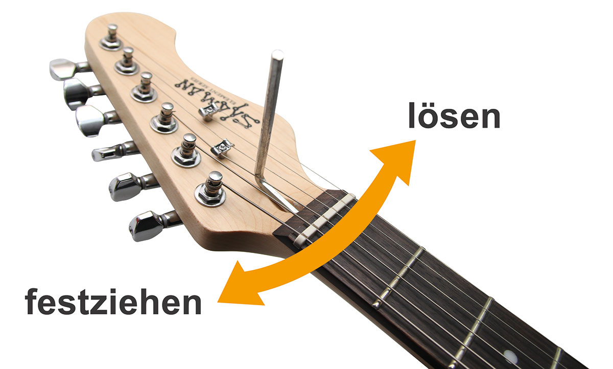 Festziehen und Lösen des Halsspannstabes an einer E-Gitarre der Marke Shaman