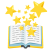 Emoji von Buch mit Sternchen, die aus den Seiten fliegen. Beim Yamaha Saxophon-Beginner-Workshop im Musikhaus Kirstein lernst Du die Grundlagen für das Saxophonspielen.
