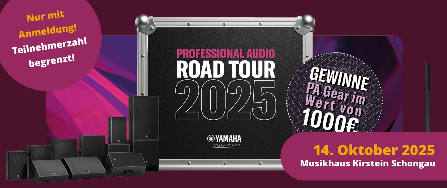 Banner Yamaha Pro Audio Road Tour am 14. Oktober 2025 im Musikhaus Kirstein in Schongau.